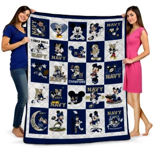 navy midshipmen mickey mouse motif blue white quilt blanket best selling