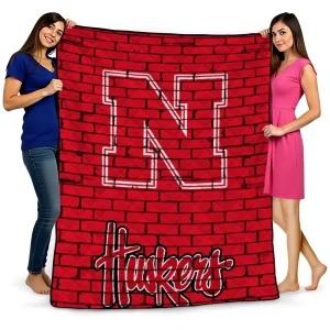 nebraska cornhuskers brick grid red quilt blanket best selling