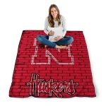 nebraska cornhuskers brick grid red quilt blanket best selling
