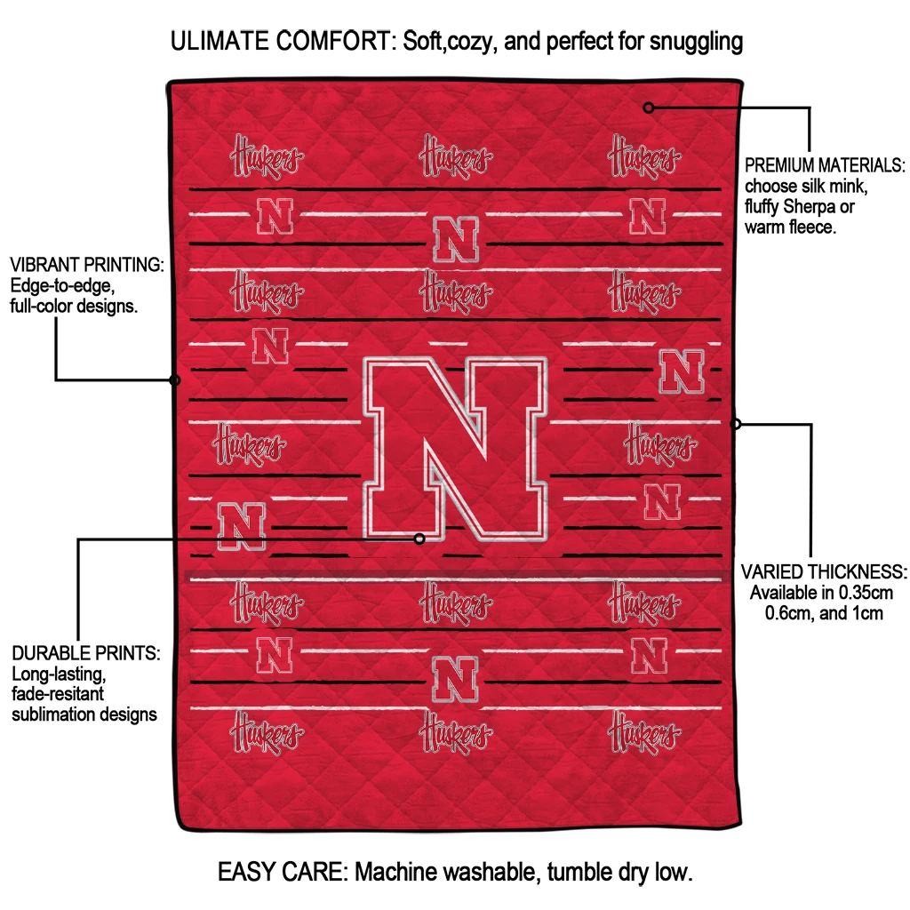 nebraska cornhuskers handdrawn stripes red quilt blanket latest model nebraska cornhuskers handdrawn stripes red quilt blanket latest model