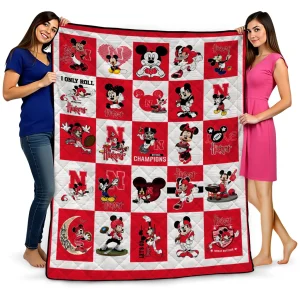 nebraska cornhuskers mickey mouse motif red white quilt blanket best selling