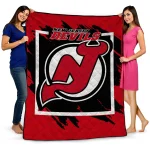 New Jersey Devils Block Border Red Quilt Blanket 1 new jersey devils block border red quilt blanket best selling