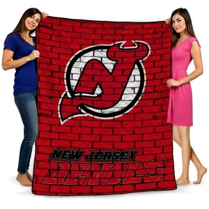 new jersey devils brick grid red quilt blanket best selling