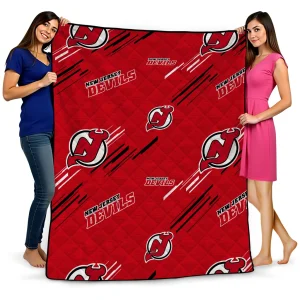 new jersey devils sketch lines red quilt blanket best selling