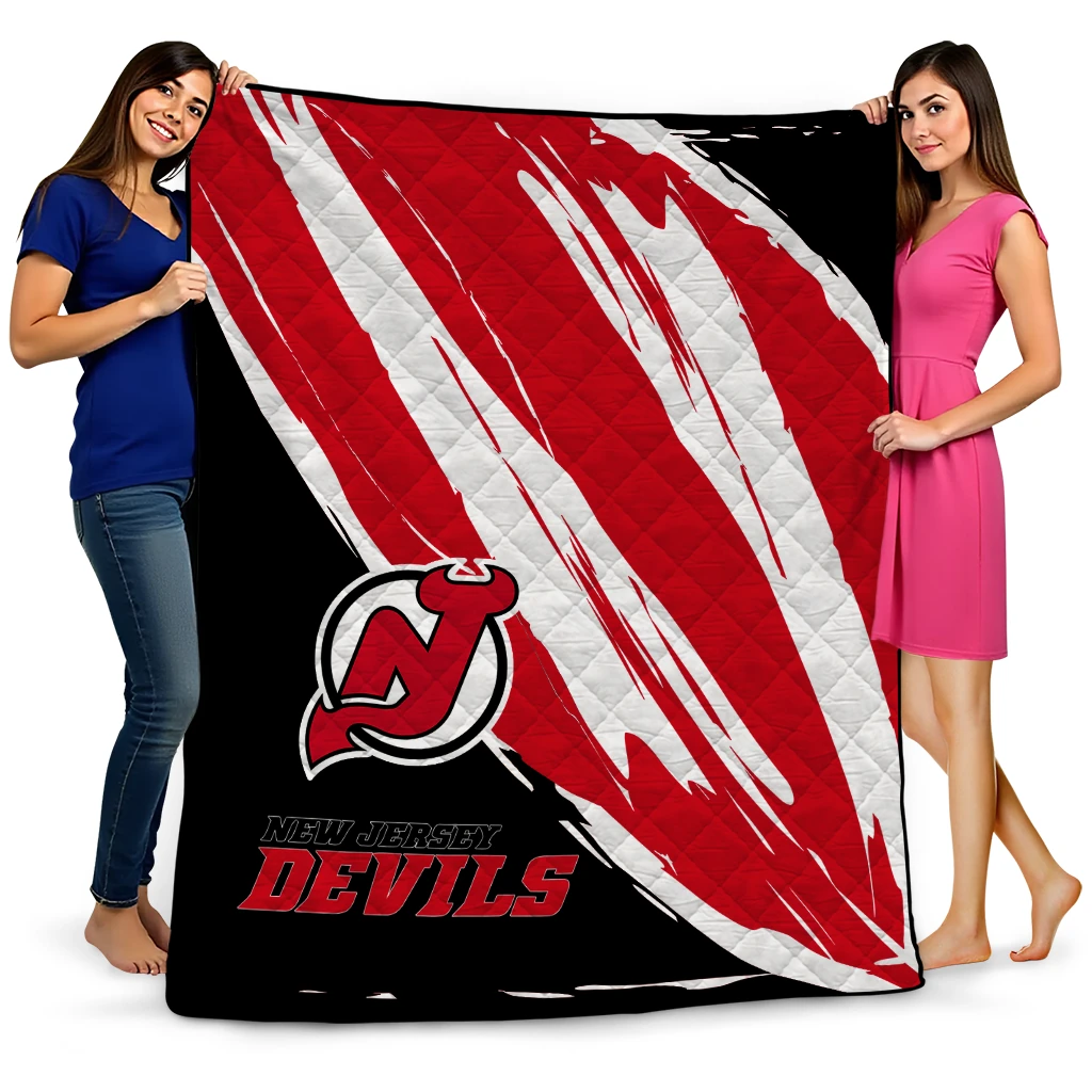 new jersey devils stroke art red white quilt blanket best selling