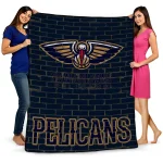 new orleans pelicans brick grid navy quilt blanket best selling