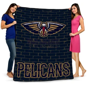 new orleans pelicans brick grid navy quilt blanket best selling