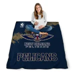 new orleans pelicans nba grunge navy quilt blanket best selling