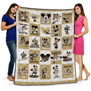 new orleans saints mickey pattern gold white quilt blanket best selling