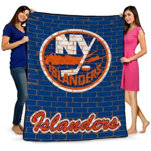 new york islanders brick grid blue quilt blanket best selling