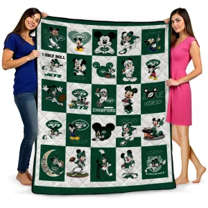 new york jets mickey pattern green white quilt blanket best selling