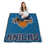 new york knicks brick grid blue quilt blanket best selling