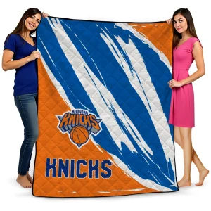 new york knicks stroke art blue white quilt blanket best selling