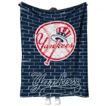 new york yankees brick grid navy quilt blanket best selling