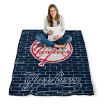 new york yankees brick grid navy quilt blanket best selling