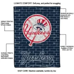 new york yankees brick grid navy quilt blanket best selling