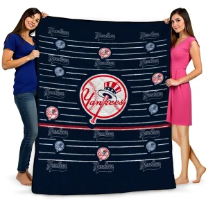 new york yankees handdrawn stripes navy quilt blanket best selling