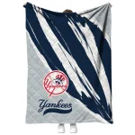 new york yankees stroke art navy white quilt blanket best selling