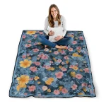 north carolina tar heels hibiscus foliage light blue quilt blanket best selling