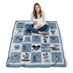 north carolina tar heels mickey mouse motif light blue white quilt blanket best selling