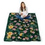north dakota state bison hibiscus foliage green quilt blanket best selling