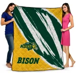 north dakota state bison stroke art green white quilt blanket best selling