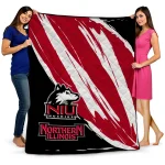 northern illinois huskies stroke art red white quilt blanket best selling