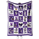 northwestern wildcats mickey mouse motif purple white quilt blanket best selling