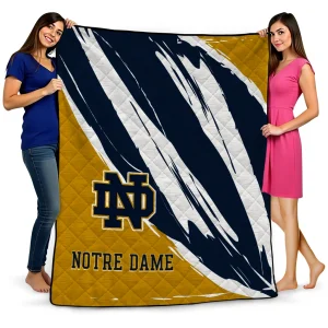 notre dame fighting irish stroke art navy white quilt blanket best selling
