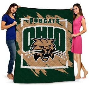 ohio bobcats block border green quilt blanket best selling
