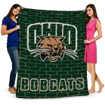 ohio bobcats brick grid green quilt blanket best selling