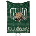 ohio bobcats brick grid green quilt blanket best selling