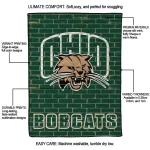 ohio bobcats brick grid green quilt blanket best selling