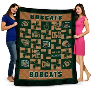 ohio bobcats helmet heart green quilt blanket best selling