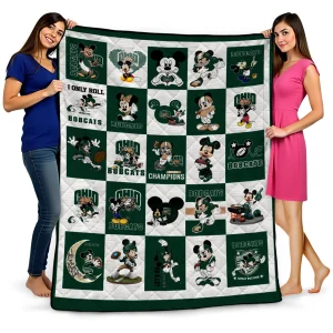 ohio bobcats mickey mouse motif green white quilt blanket best selling
