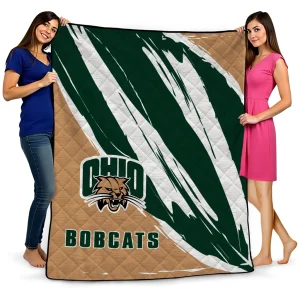 ohio bobcats stroke art green white quilt blanket best selling