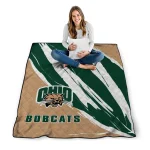 ohio bobcats stroke art green white quilt blanket best selling