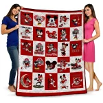ohio state buckeyes mickey mouse motif scarlet white quilt blanket best selling