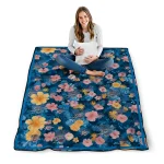 oklahoma city thunder hibiscus foliage blue quilt blanket best selling