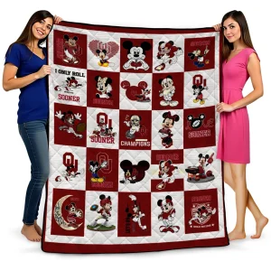 oklahoma sooners mickey mouse motif crimson white quilt blanket best selling