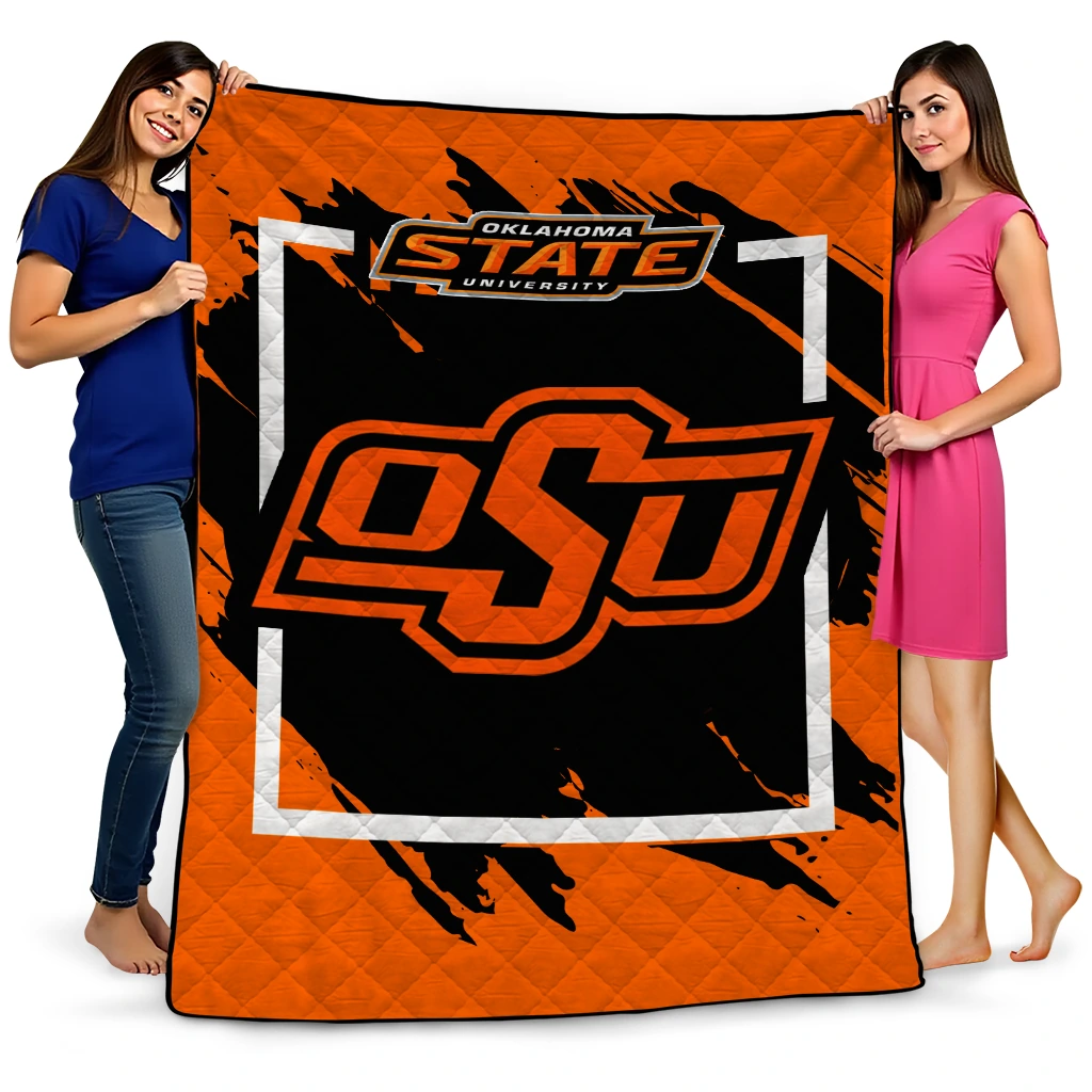 oklahoma state cowboys block border orange quilt blanket best selling