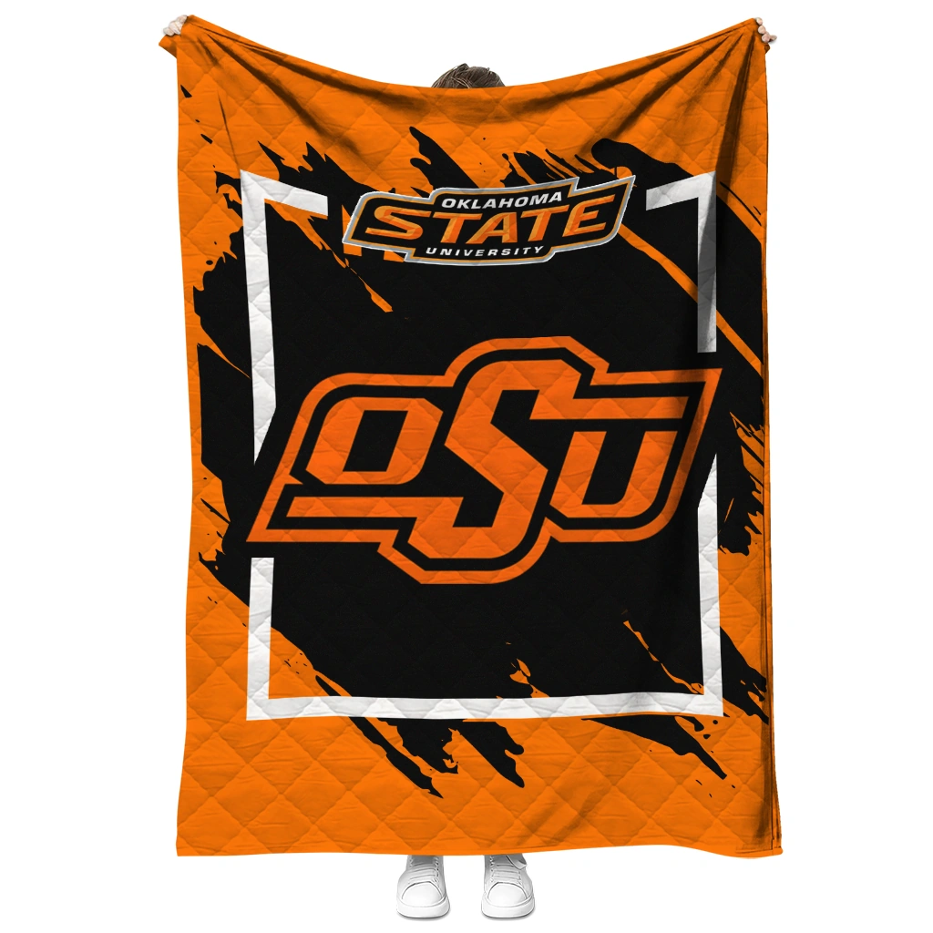 oklahoma state cowboys block border orange quilt blanket fashion forward