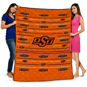 oklahoma state cowboys handdrawn stripes orange quilt blanket best selling