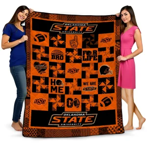oklahoma state cowboys helmet heart orange quilt blanket best selling