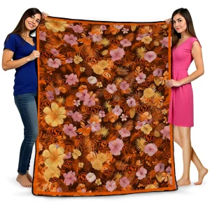 oklahoma state cowboys hibiscus foliage orange quilt blanket best selling