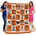 oklahoma state cowboys mickey mouse motif orange white quilt blanket best selling