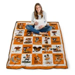 oklahoma state cowboys mickey mouse motif orange white quilt blanket best selling