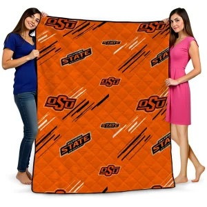 oklahoma state cowboys sketch lines orange quilt blanket best selling