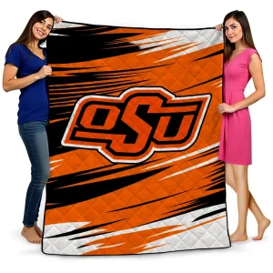 oklahoma state cowboys wild lines orange white quilt blanket best selling