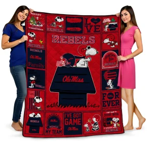 ole miss rebels snoopy love red quilt blanket best selling